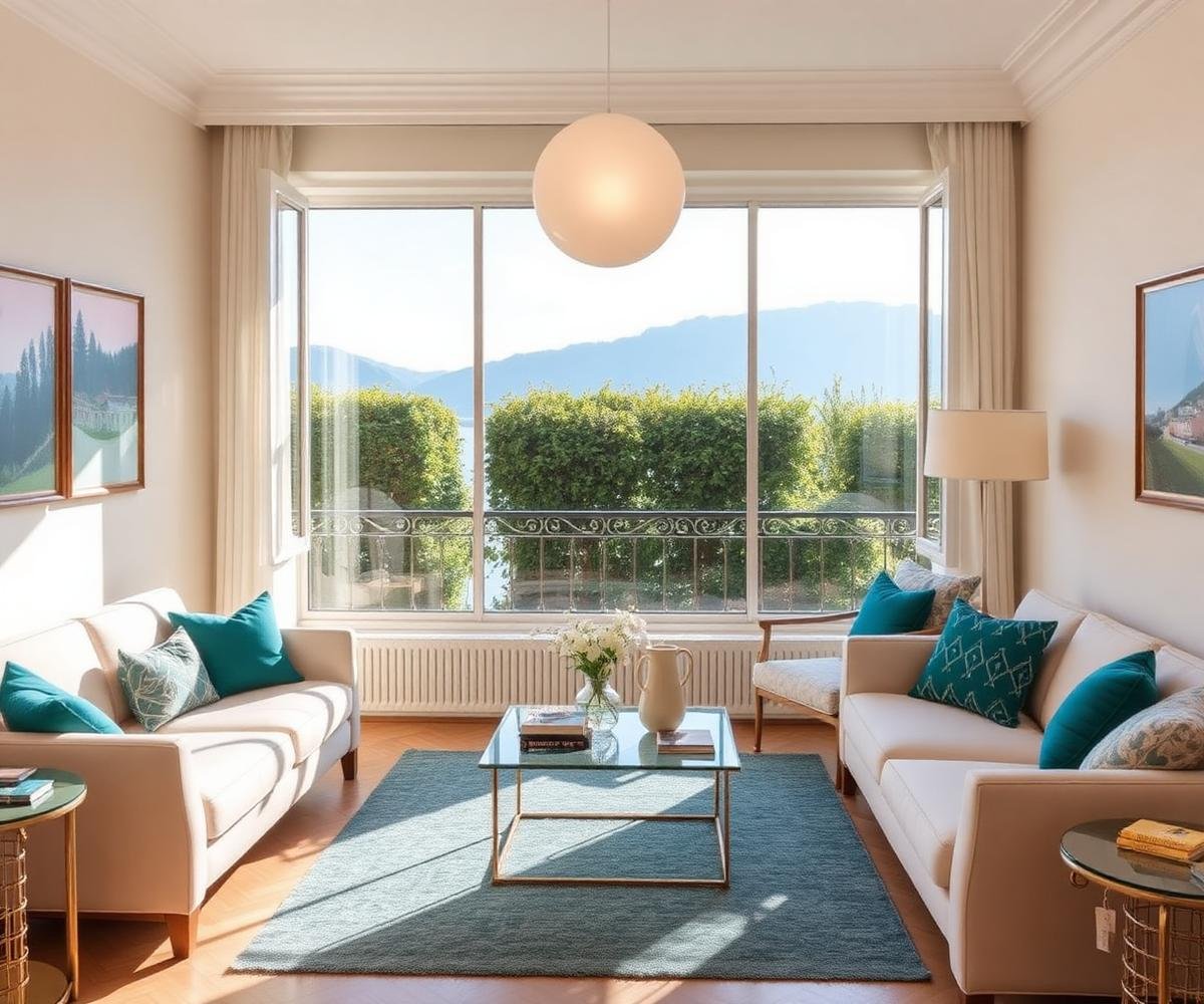 Interno elegante di un appartamento per affitti brevi a Como con vista lago